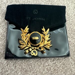 St John Gold-Tone Brass Laurel Wreath & Black Enamel Pin Brooch